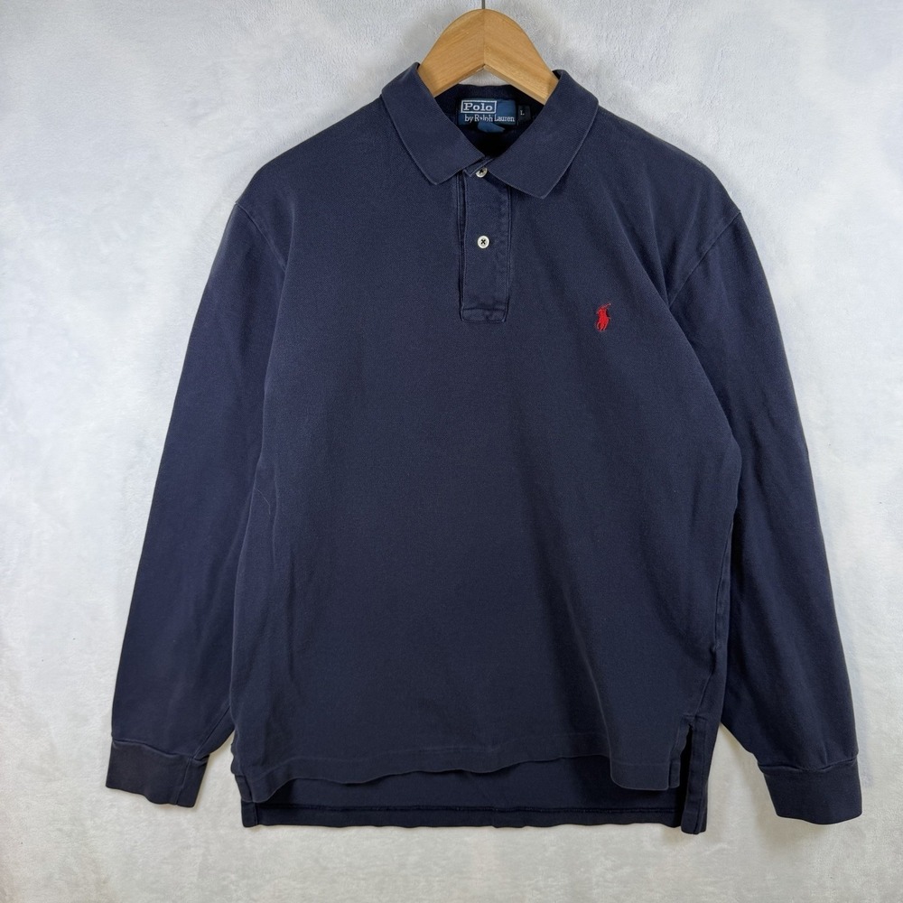 Polo Ralph Lauren Classic Mesh Polo Shirt Long Sleeve Navy Blue Mens L
